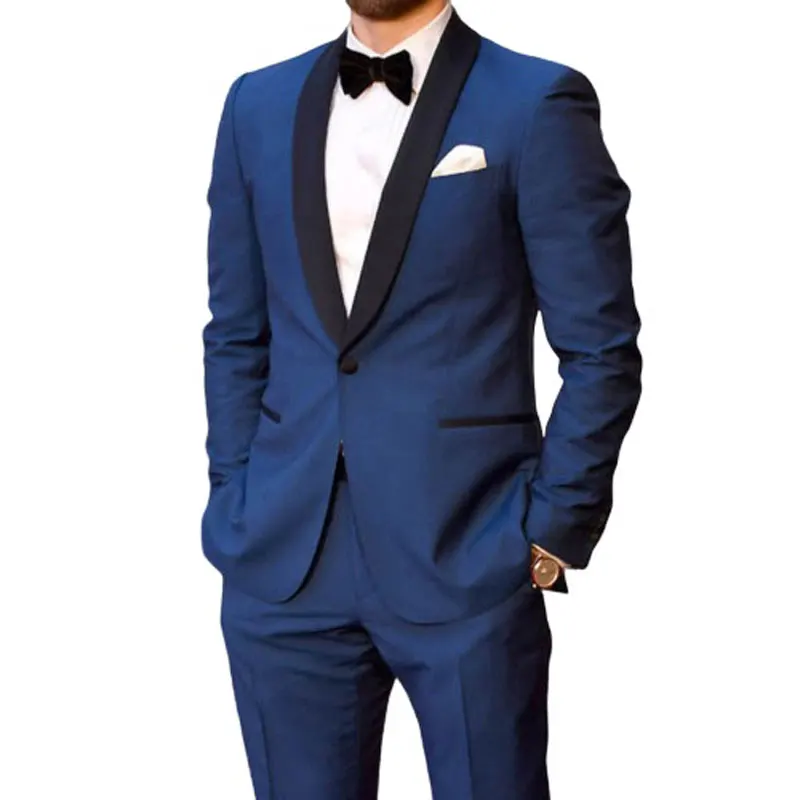 

Tailored Navy Blue Men Suit Wedding Suits Man Blazer Slim Fit Groom Tuxedo Black Shawl Lapel Jacket Pants 2Piece Terno Masculino