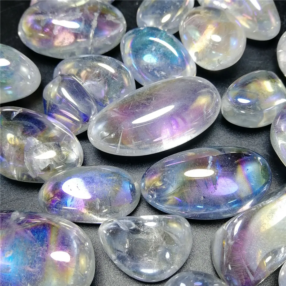 6pcs amazing aura rainbow quartz crystal chakra healing medaion gemstone reiki tumble gravel for decoration | Дом и сад