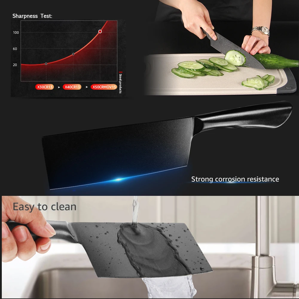 Kitchen Knife 5 7 8 Inch Chef 1- 3Pcs Set 7CR17 440C Stainless Steel Utility Cleaver Non Stick Coating Meat Fish Cooking Tools | Дом и сад
