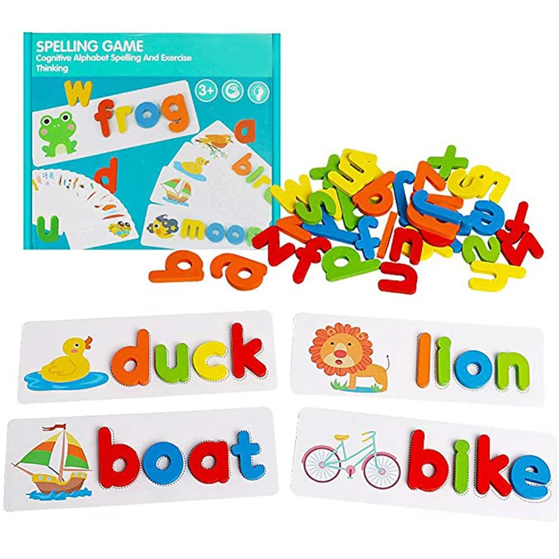 

2020 Baby Toys English Alphabet Spelling Game Wooden Card Board Learning Early Education Toy Kids Gifts