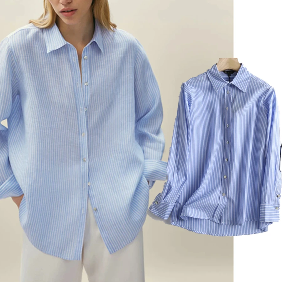 

Withered England Indie Folk Vintage Blue Striped Loose Casual Blouse Women Blusas Mujer De Moda 2021 Shirt Women Blouse And Tops