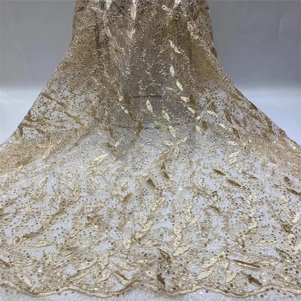 

Latest African Lace Fabric 2021 High Quality Sequins Lace NavyBlue Nigerian Lace Fabrics For Wedding Dress