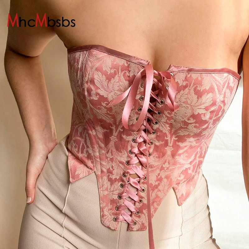 

Сексуальный корсет с цветочным принтом на шнуровке, топы, женские винтажные без бретелек, одежда Феи принцессы Y2K, 2022, летняя кавайная кофта ...