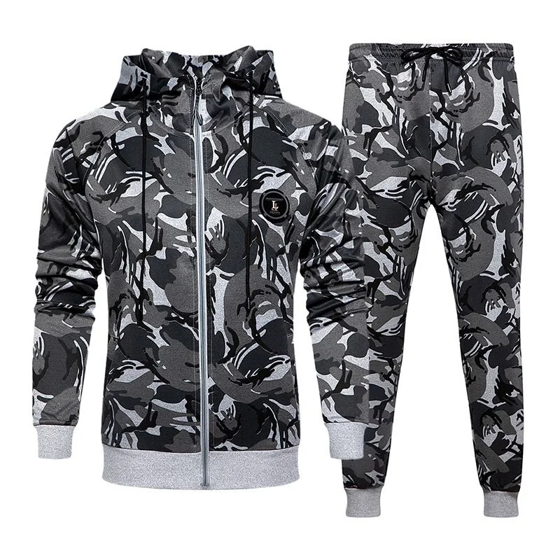 

2022Men's casual jacket set men's hooded jogger sports jacket + trousers 2-piece hip hop sports set