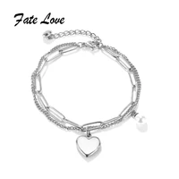 fate love brand trendy lady women heart charm bracelet mulit layered top quality stainless steel metal fashion jewelry