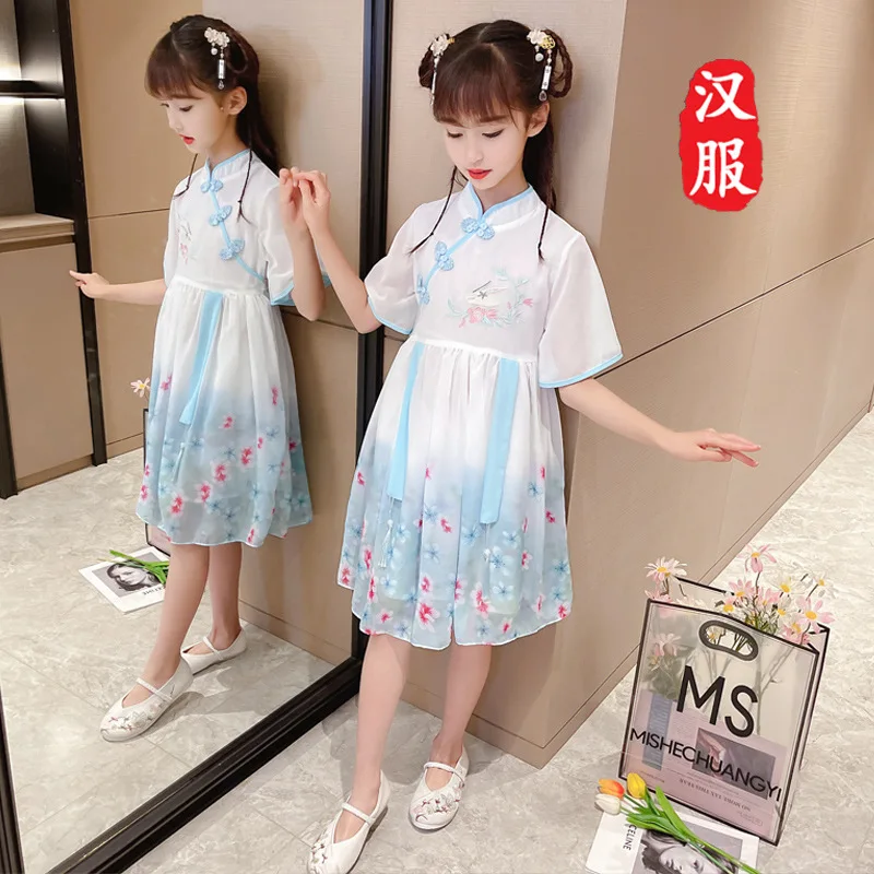 

Girls' Summer Dress, 2021 New Children's Skirt Cheongsam Chiffon Princess Dress