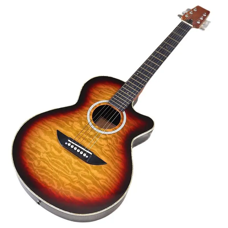 lager 38 zoll runde zurück elektrische akustische gitarre linde top hochglanz 6 string folk gitarre mit kleine mängel free global shipping