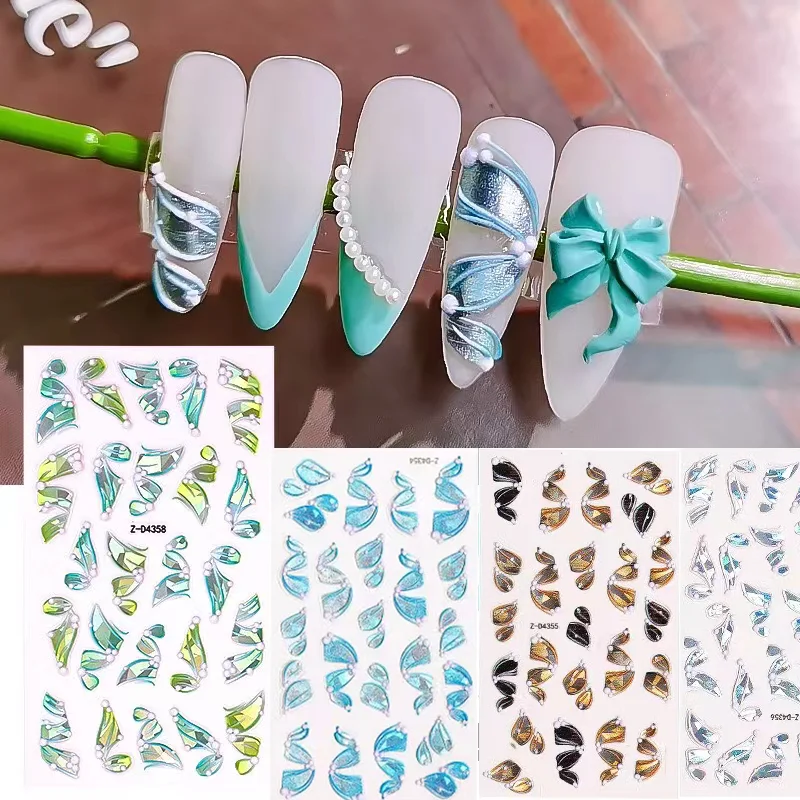 

5D Embossed Three-dimensional Ribbon Waterproof Nail Stickers DIY Laser Multicolor Nails Decals For Nail Art Decoration