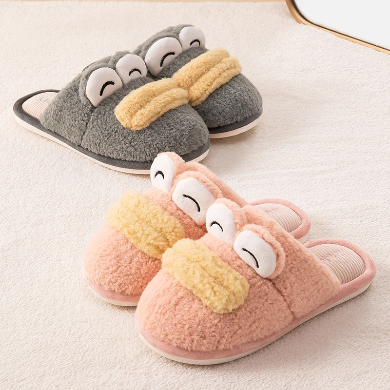 

Women Winter Slippers Comfortable Warm Shoes Female Plush Suede Lovely Mouth Soft Sole Indoor Bedroom Home Couple Man Slippers