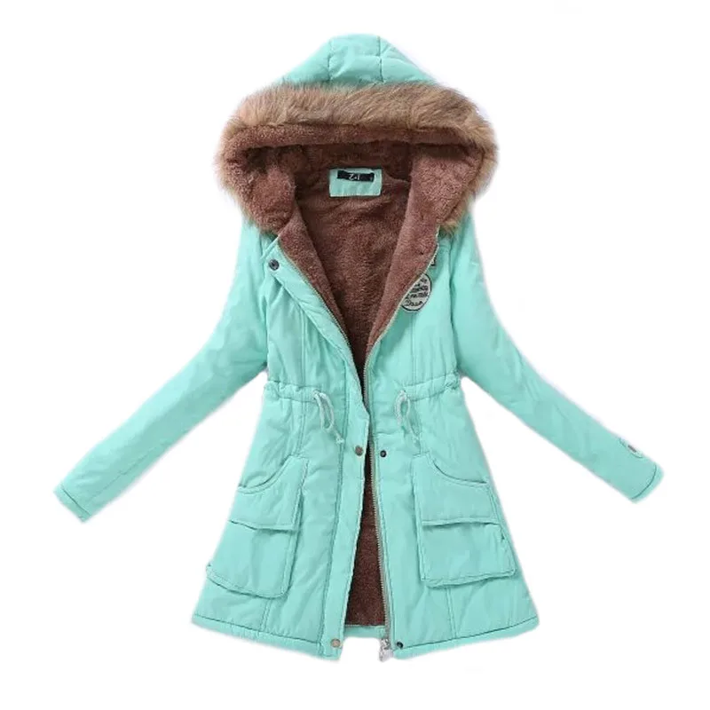 

Women Fur Collar Coats Long Parkas Hoodies Office Lady Cotton Plus Size