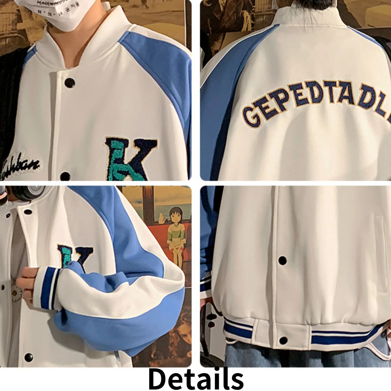 

Jackets Men Button-up Panelled Design Letter Printed Coats Casual All-match Stand Collar Pocket Korean Fashion Hombre Outwear BF