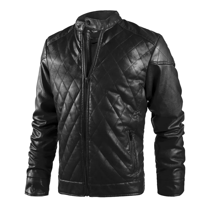 

2021 European and American Men's Winter Fleece-Lined PU Leather Coat Stand Collar Biker's Leather Jacket Casual Jacket