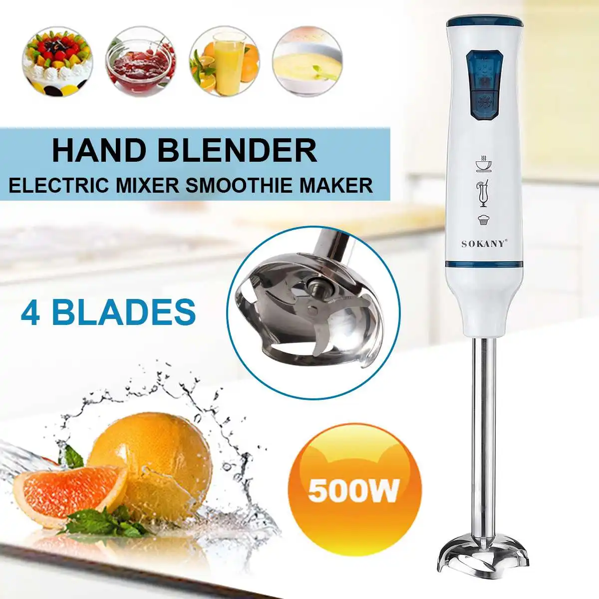 3 In1 Stainless Steel 450W Immersion Hand Stick Blender Mixer Vegetable Meat Grinder Whisk 600ml Smoothie Cup for Food Processor | Бытовая