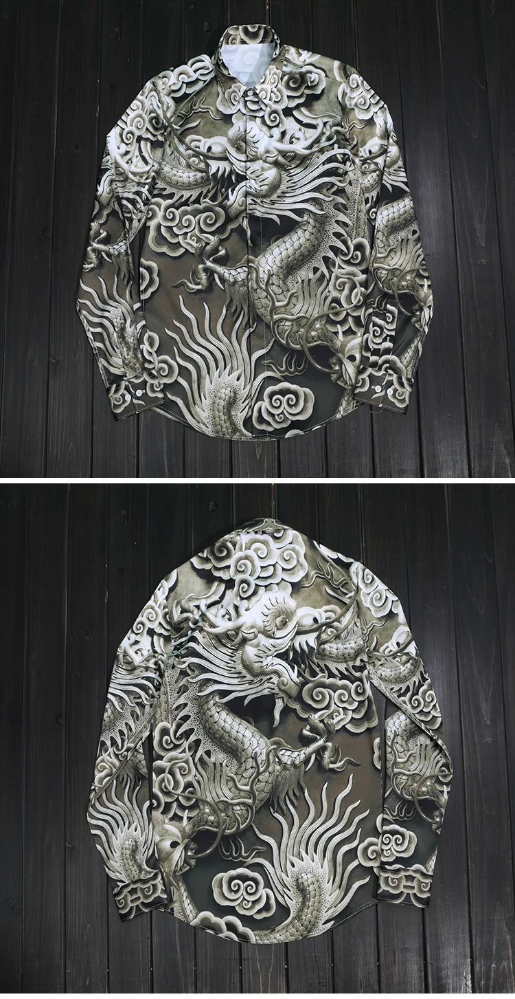 

Fashion Chinese Dragon Print Cotton Shirt Men Camisas Hombre 2019 Luxury Brand Mens Dress Shirts Business Wedding Tuxedo Shirt