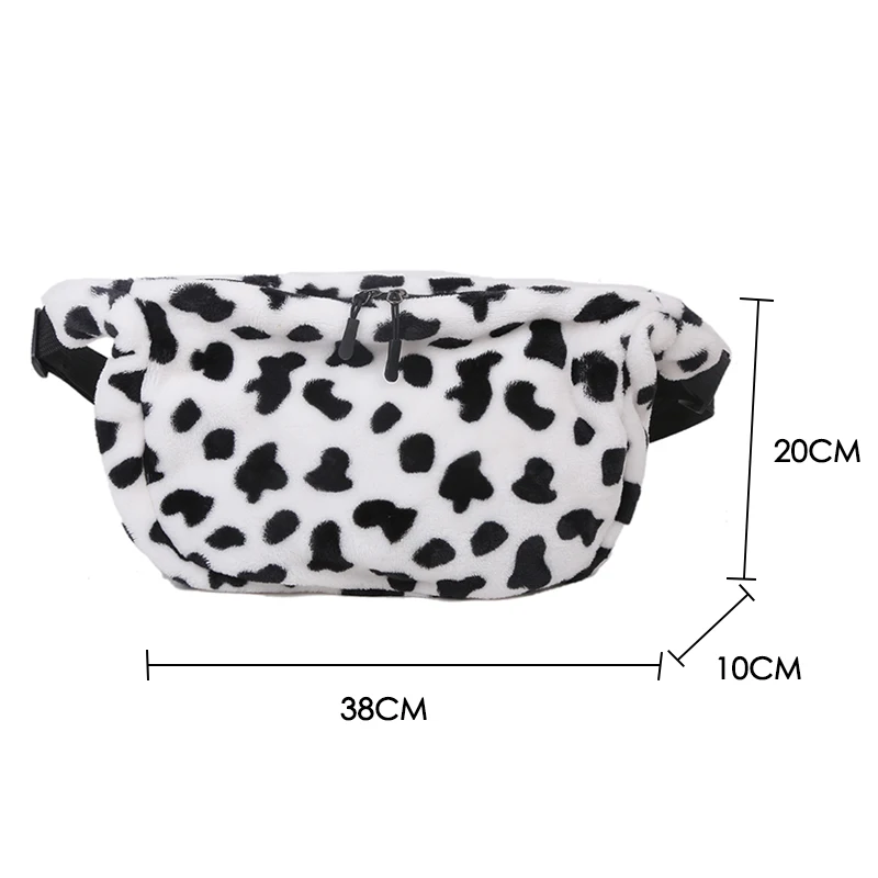 

Women Cow Print Plush ChestBag Fanny Pack Pouch Casual Mobile Phone Belt Crossbody Shoulder Purse