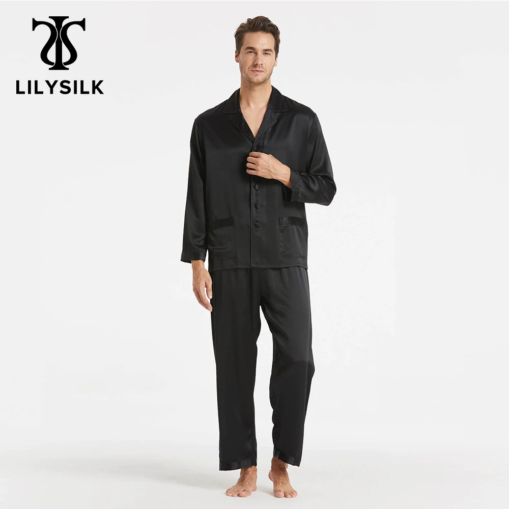 LILYSILK 100 Silk Pajamas Set For Men 19 momme Mulberry Luxury Long Sleeves Notched collar Men's Clothing Free Shipping