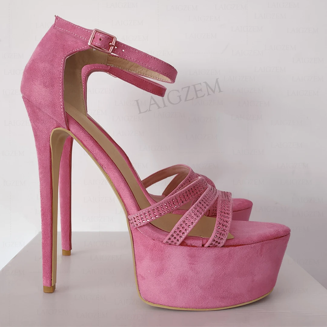 

SEIIHEM Women Platform Sandals Faux Suede Crystal Open Toe High Heels Pumps Strappy Ladies Prom Shoes Women Plus Size 41 44 52