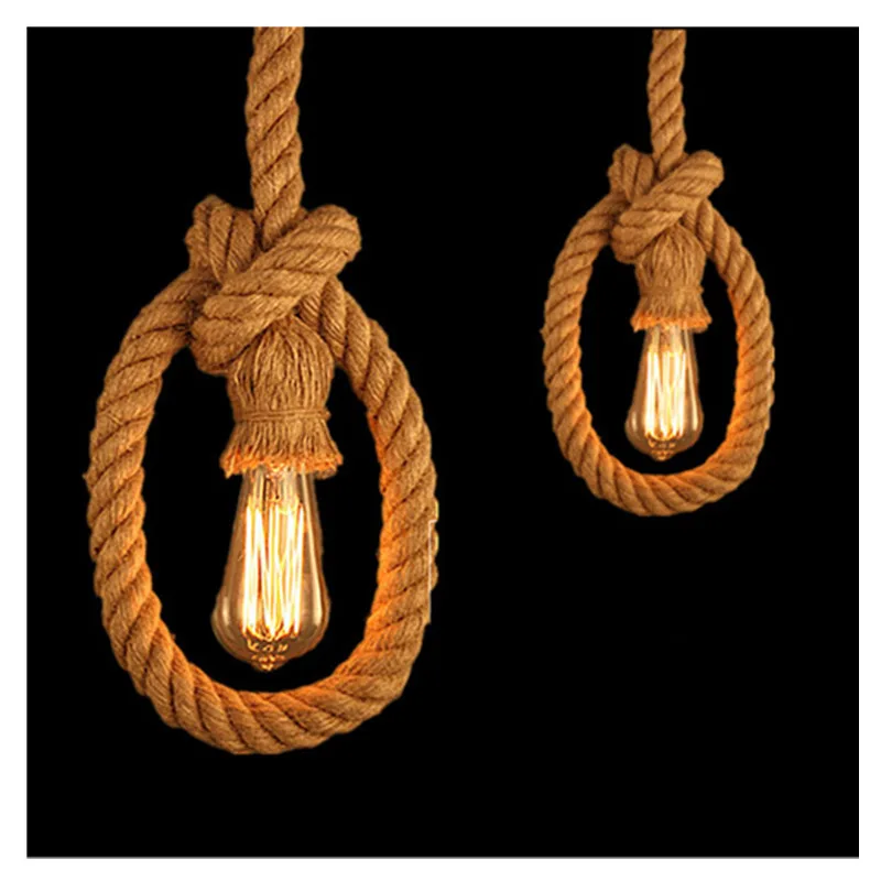 Подвесной светильник из пеньковой веревки в винтажном ретро стиле промышленный