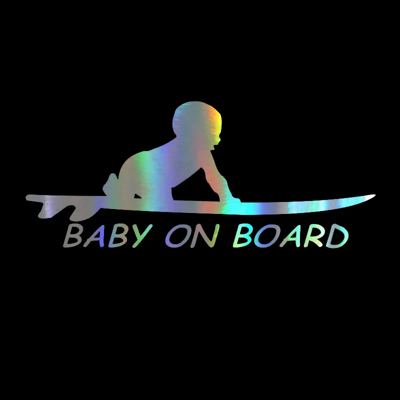 

Personality Car Sticker Baby on Board Surfboard Funny Car Decal Reflective Laser KK Vinyl 3D Car Styling 15cm*6cm