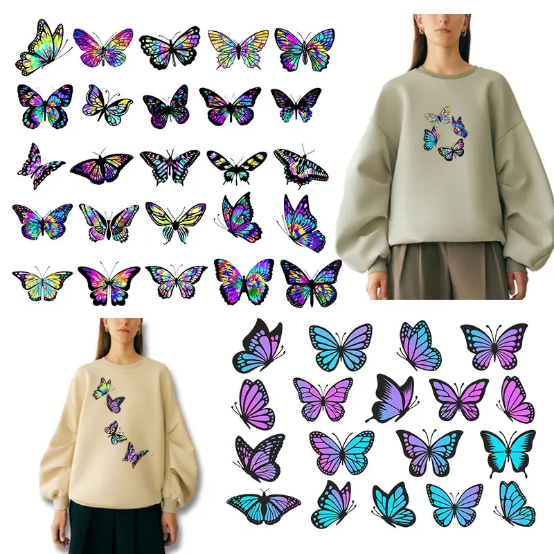 

Cartoon animal colorful butterfly pattern Heat Transfer PVC Patch Clothing thermoadhesive patches Washable Garment Accessories