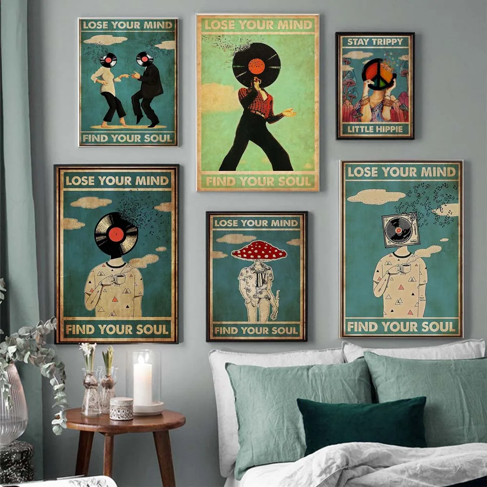 

Nordic Retro Art Abstract Figure Canvas Painting Vinyl Record And Dancer Poster Office Living Room Bedroom Home Decoration Mural