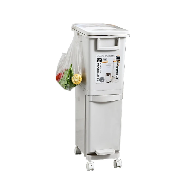 

Multi-Layer Narrow Trash Can With Pulleys Kitchen Dustbin Pedal Type Dry And Wet Separation Oversized Waste Garbage For Kitchen