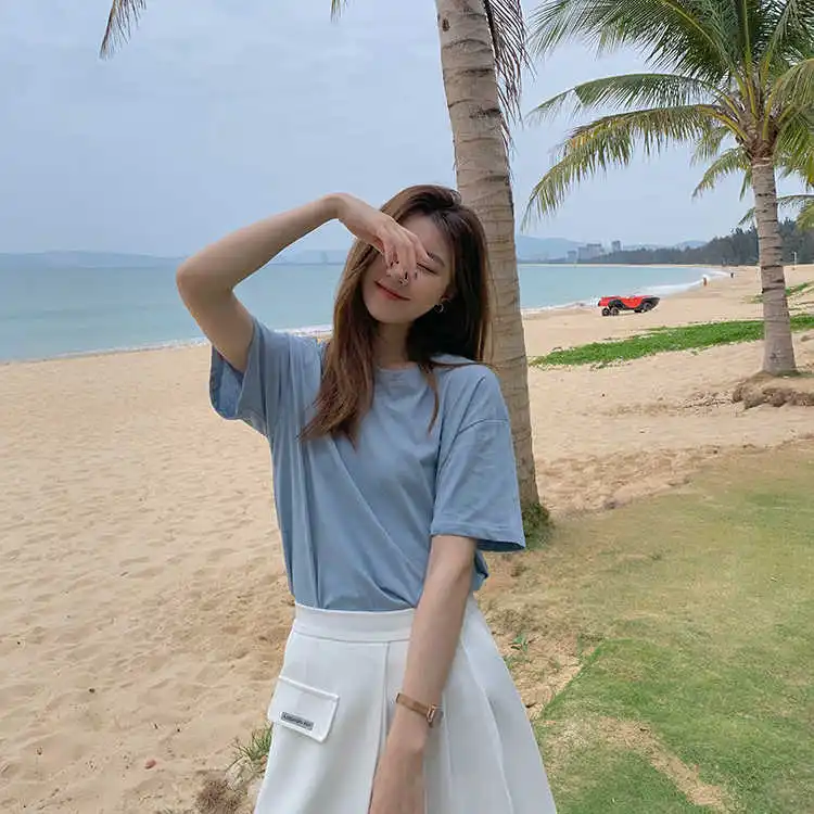 

2 Colors korean style Soild Color Sweet Peter Pan Collar short sleeve blouse women White blouses loose summer tops 2021(F4307)