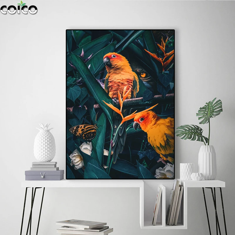 

Parrot Bird Print Wall Art Canvas Painting with Frame Blue Parrot Cockatoo Posters Aesthetic Pictures for Living Room Decor