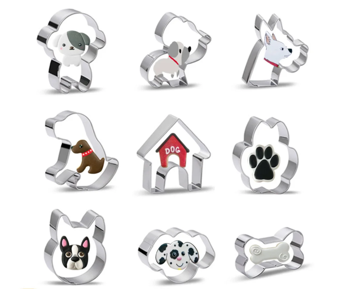 

9pcs Dog bone paw shaped Baking mold Cookie Cutter for DIY cakes bread biscuit cookies chocolate 304 Stainless Steel