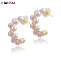 kioozol women elegant gold color hoop earrings with white pearl wedding nightclub party jewelry 2021 349 ko2