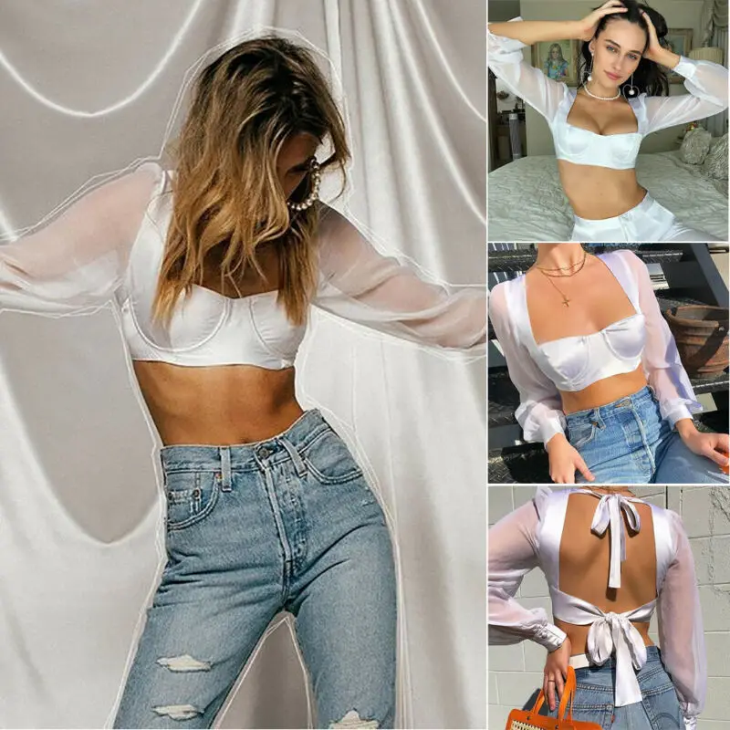 Summer Women Sexy Off Shoulder Bralet Bra Crop Top White Bandage Backless Wrapped Chest T-Shirt Cami Tops Vest | Женская одежда