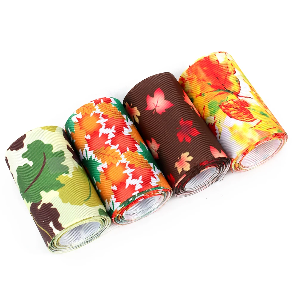 

Grosgrain Stain Ribbons Colorful Maple Leaves Printed Ribbons DIY Crafts Supplies Handmade Hair Bows Gift Wrapping 75 MM 2 Yards