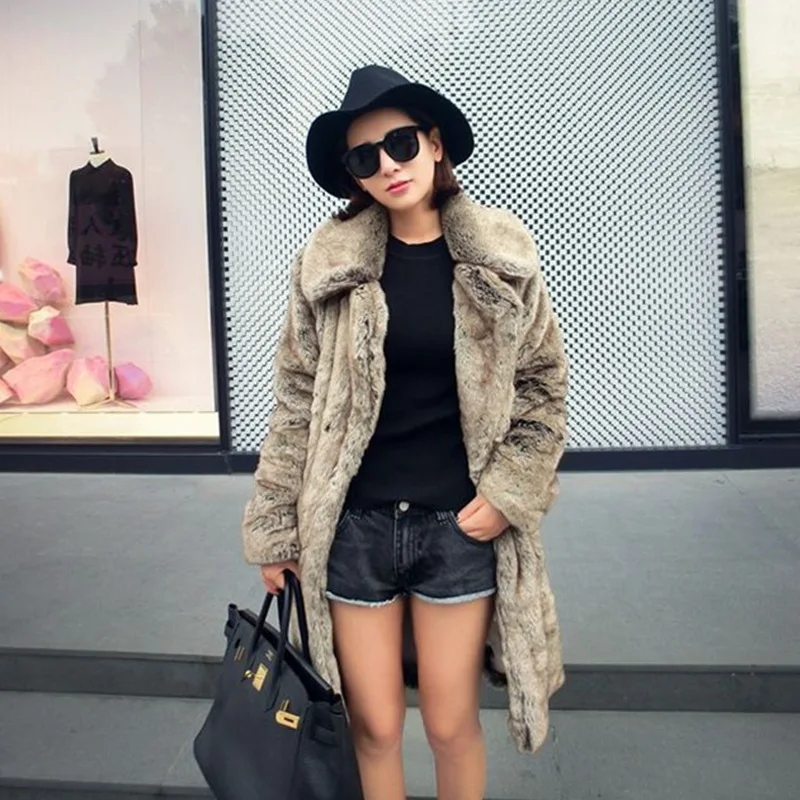 

Пальто женское из искусственного меха, с лацканами, длинное, зимнее, L89