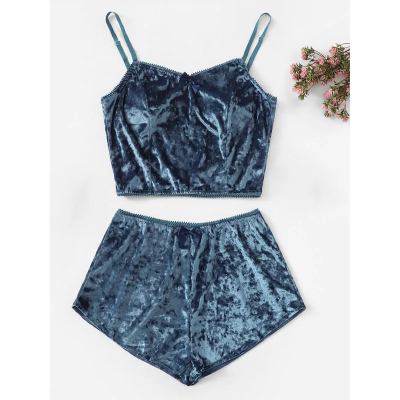 Женский бархатный пижамный комплект из 2 предметов сексуальный топ на тонких