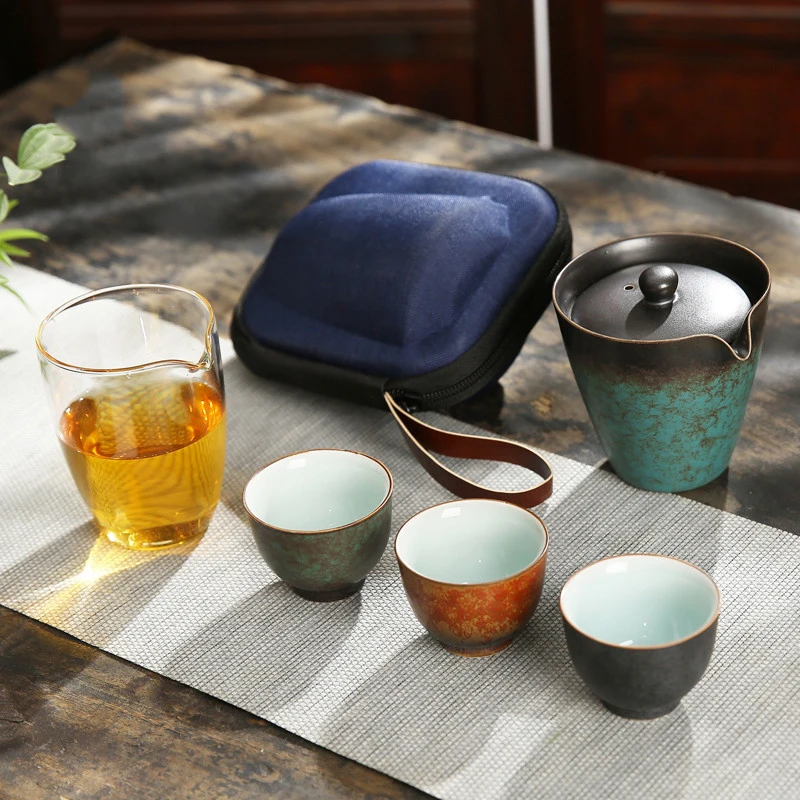 Японский чайный набор gaiwan eseceramic сервиз с 3 чашками портативный дорожный