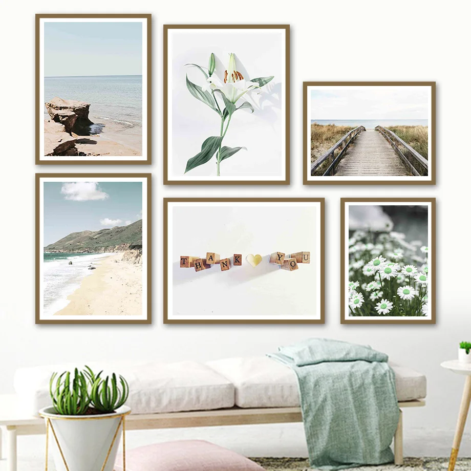 

Daisy Seaside Path Lily Beach Landscape Wall Art Canvas Painting Nordic Posters And Prints Wall Pictures For Living Room Decor