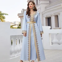 french and british diamond studded long sleeved belt muslim womens court elegant fashion arab ramadan plus size long dress