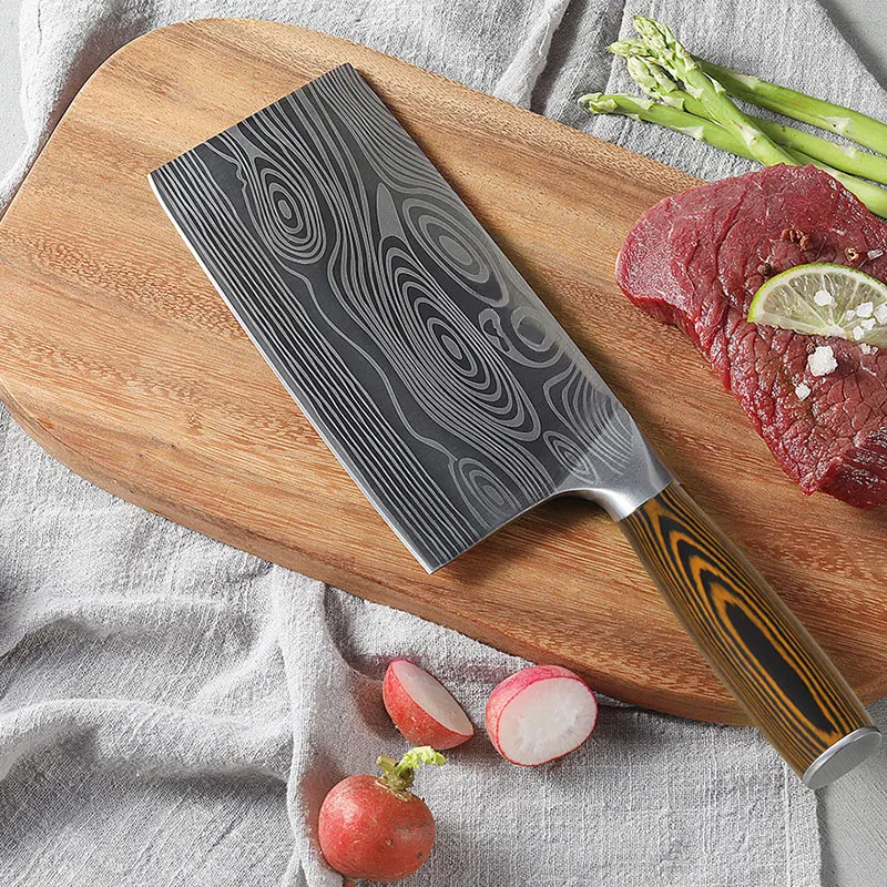 

Kitchen Knife Chinese 7 Inch Cleaver Knife 4CR13 Forged Stainless Steel Full Tang Chef Butcher Chopper Meat Gift Box Packaging