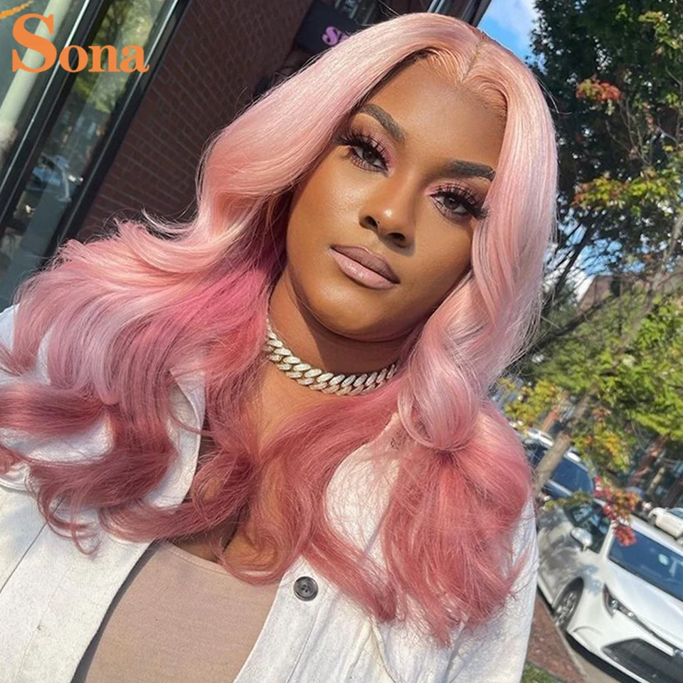 Парики Омбре розовые на сетке спереди волнистые 2 оттенка 13X 4 цвета фиолетовые