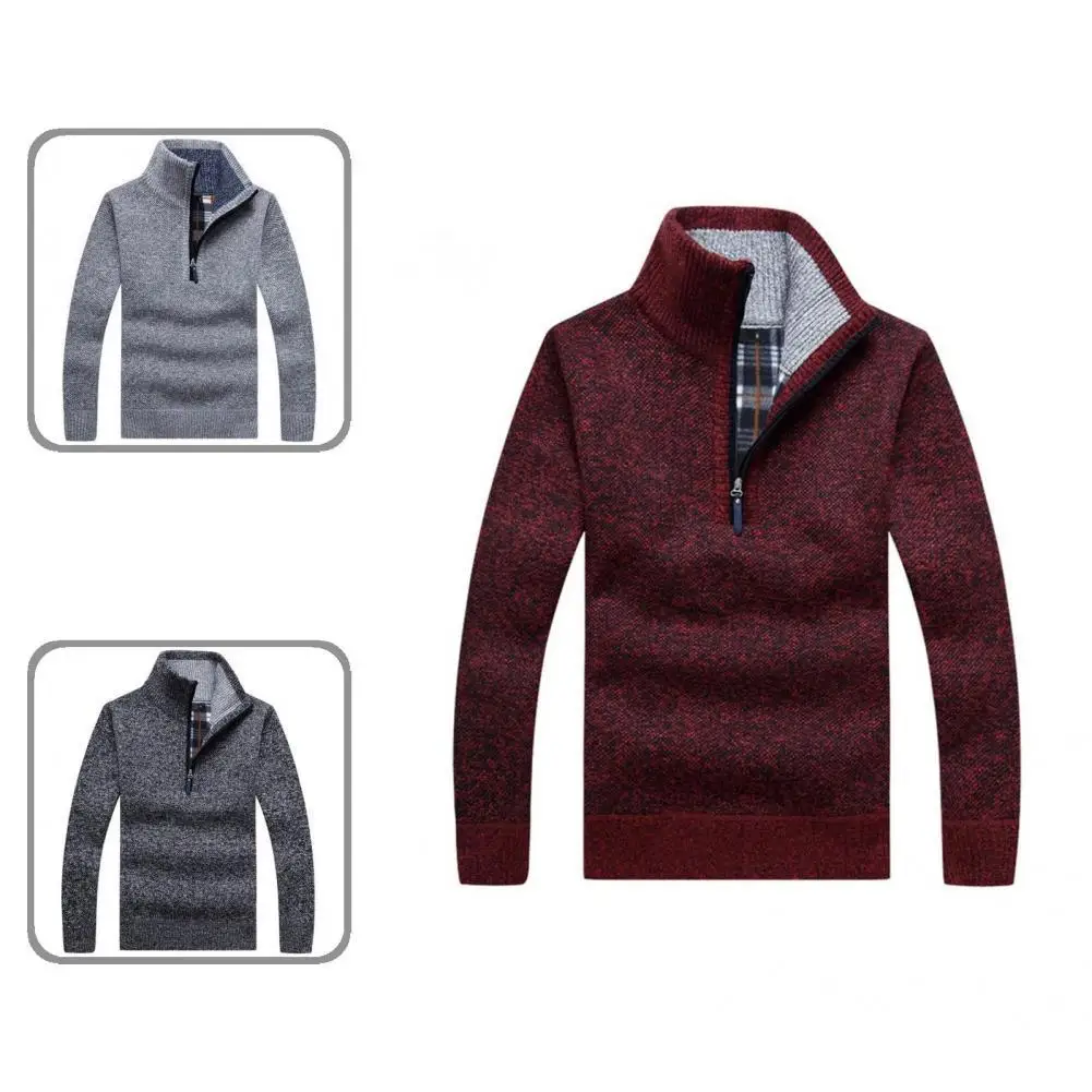 

Мужской пуловер, простой вязаный толстый плюшевый свитер с воротником-стойкой для улицы, зимнее пальто, вязаный пуловер