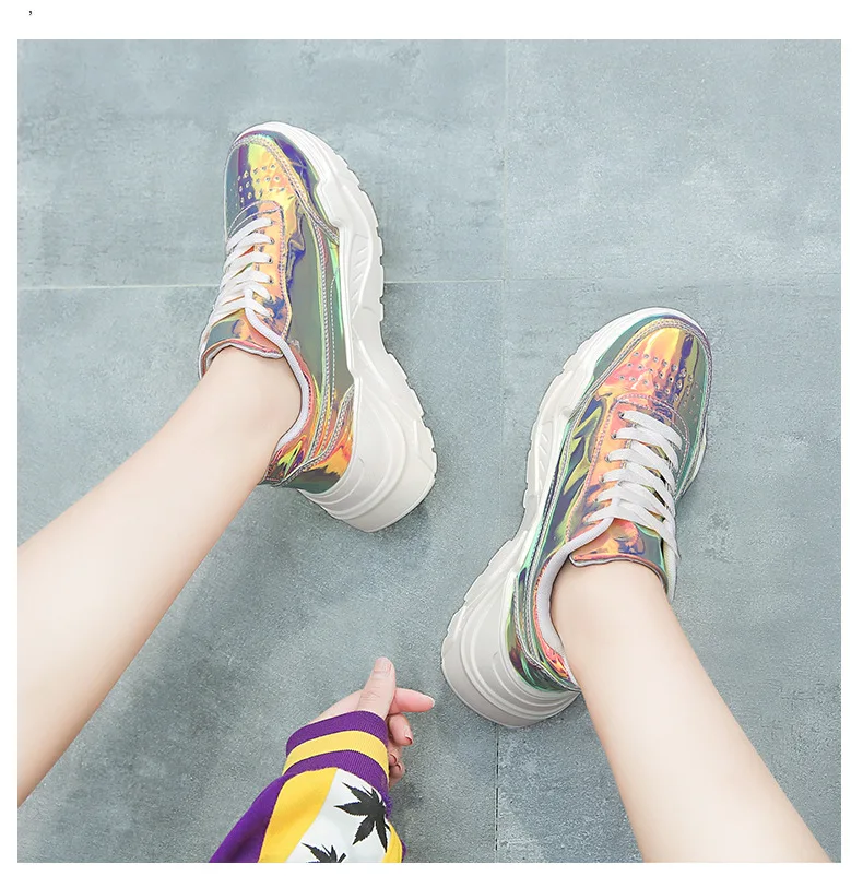 Женские кроссовки на платформе с толстым каблуком 6 см Блестящие Кроссовки для