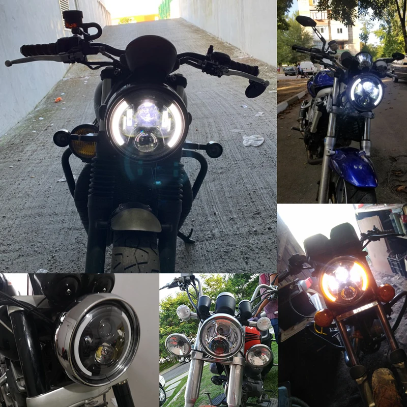 

7" Inch H4 LED moto Headlight For Harley Softail Slim Fat Boy 7inch Halo Angel Eye DRL Led Motorcycle Headlamp