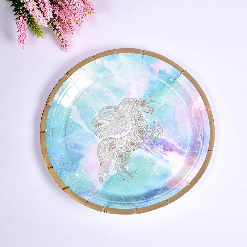 Одноразовые вечерние тарелки с единорогом для девочек одноразовые на первый
