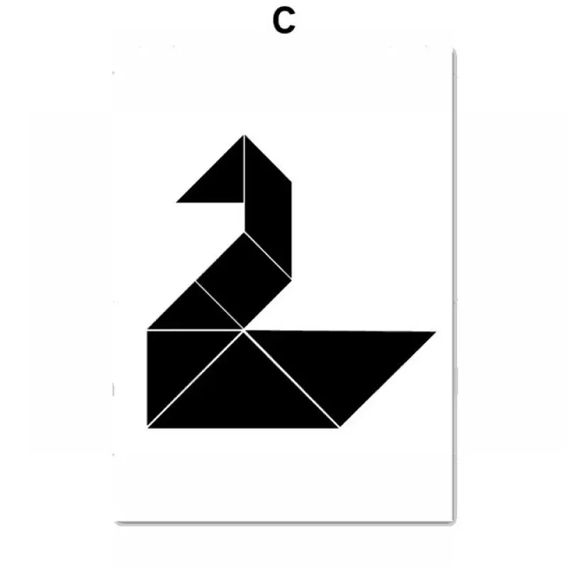 

Geometry Abstract Animal Posters Prints Black Tangrams Fox Cat Swan Picture Wall Art Canvas Painting Home Decoration Living Room