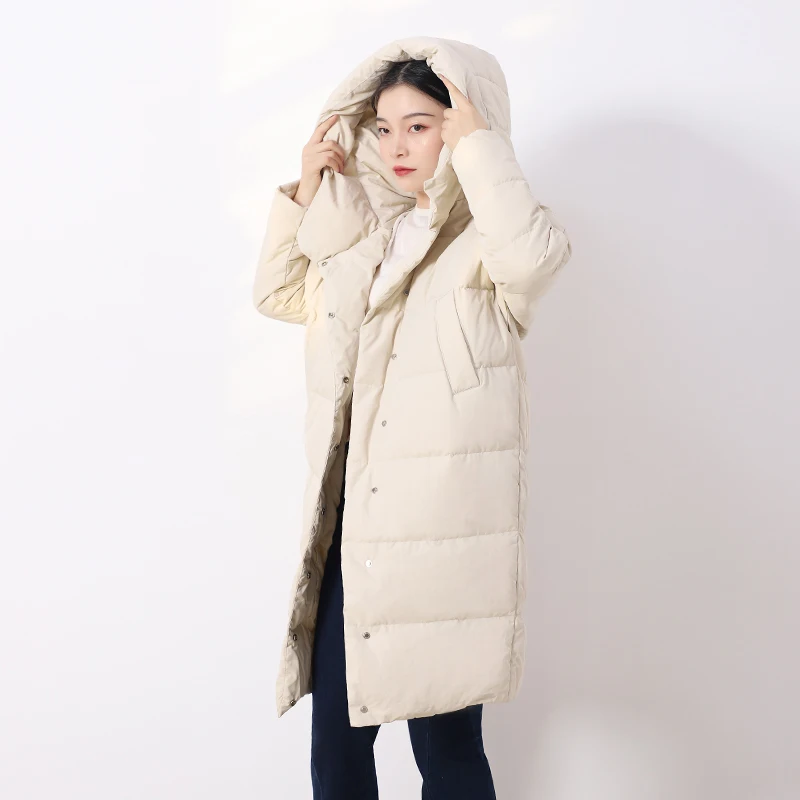 Зимнее однобортное пальто из енота 90% белый утиный пух для женщин модные толстые