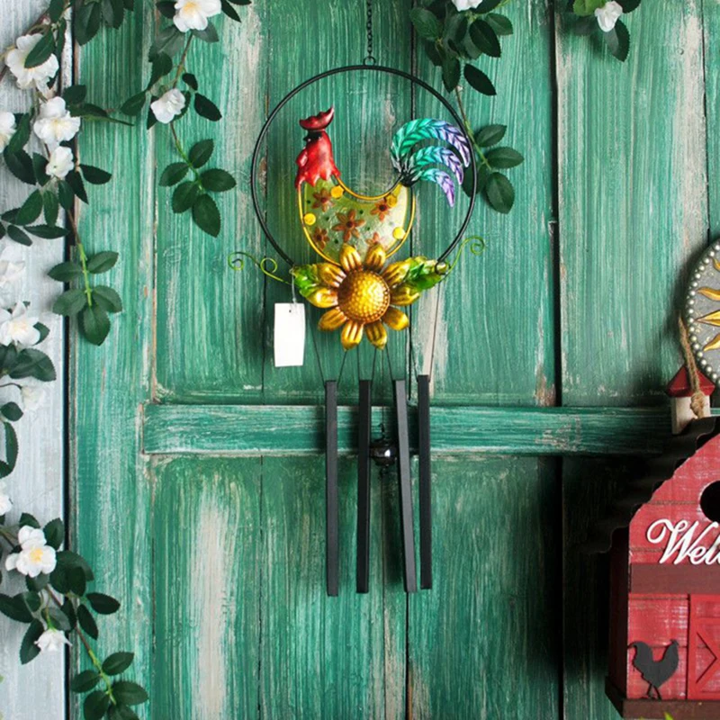 

Hand Painted Stained Glass Wrought Iron Cock Shape Wind Chimes Ornaments For Home Garden DFDS889