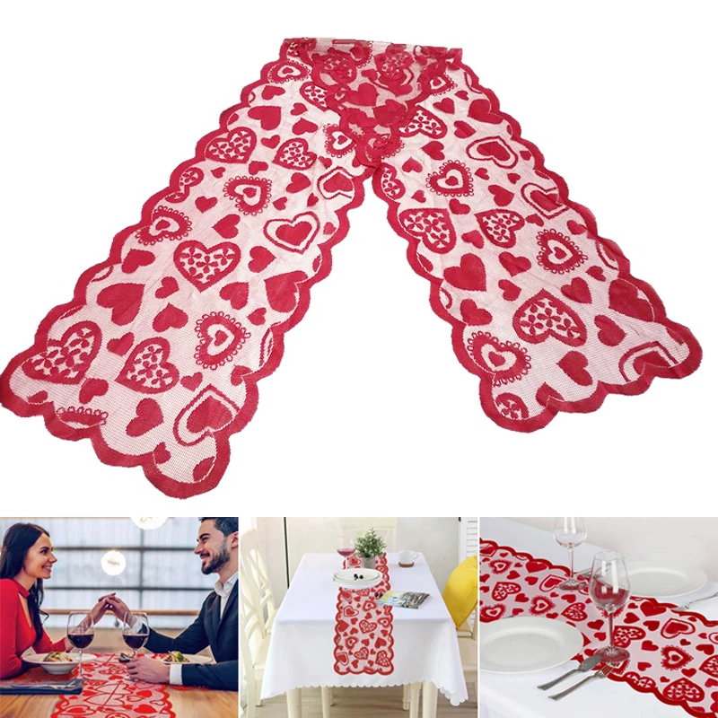 

Скатерть из полиэстера с красными сердечками для свадьбы или Дня Святого Валентина, Современная скатерть из кружевной ткани, праздвечерние...