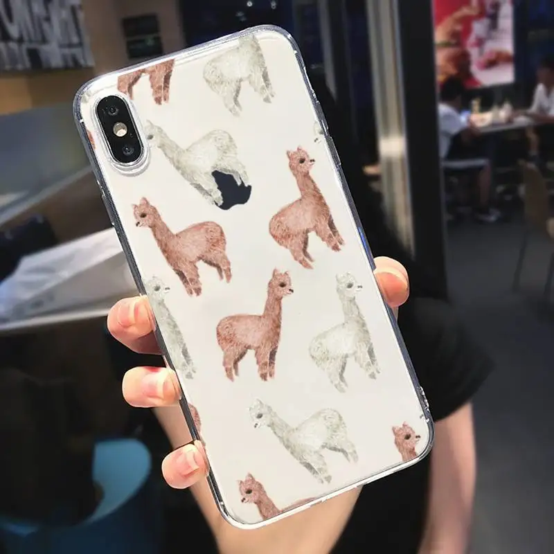 

Lovely animal cartoon Alpaca Phone Case Transparent soft For iphone 5 5s 5c se 6 6s 7 8 11 12 plus mini x xs xr pro max