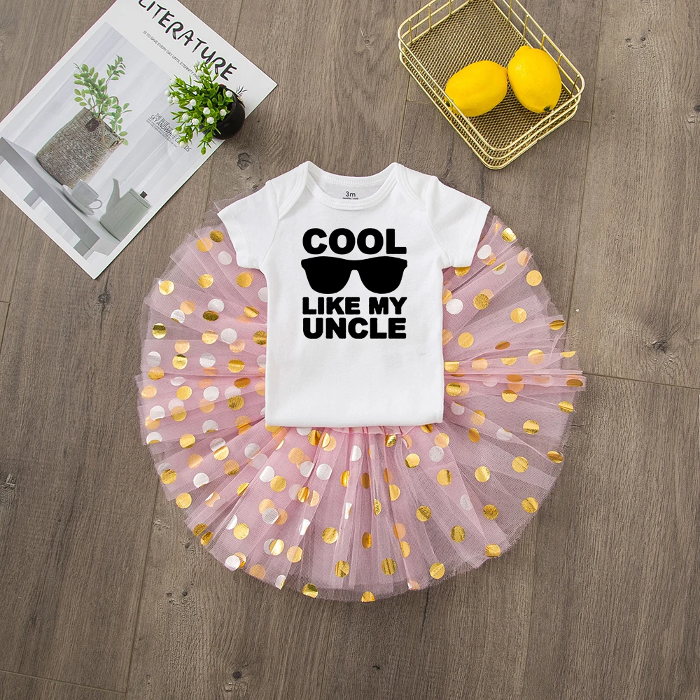 Cool Like My Uncle-Pelele para reci&eacute;n nacido, conjunto de falda de tut&uacute; de tul, moda para ni&ntilde;as peque&ntilde;as, ropa infantil, 2 uds.-2
