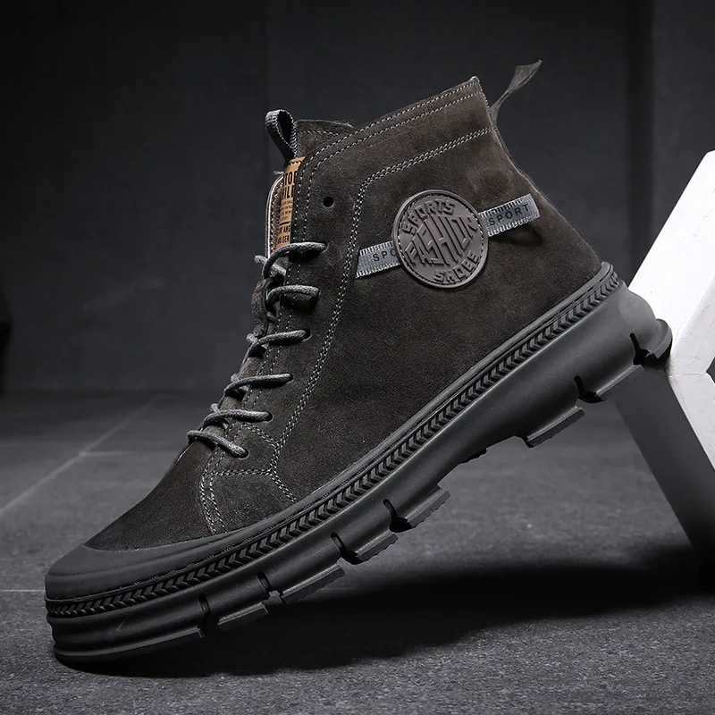 Кожаная мужская обувь сезон осень-зима ботинки мартенс Мужская высокая-конец